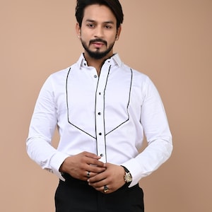 White Tuxedo Shirt with Piping Pattern