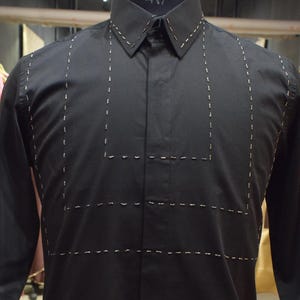 Designer Black Tuxedo Shirt with Cutdana work