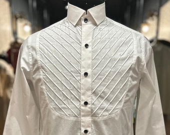 White Pintex Tuxedo Shirt With Cutdana  Work