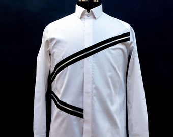 Black and White Single Stripe Tuxedo Shirt
