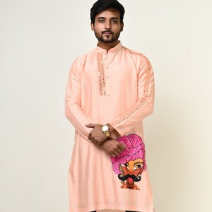 Mirror Work Hand Painted Kurta for Men