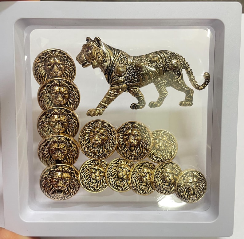 Statue Figure Button Antique Gold Lion Brooch & Button Set | Royal Sherwani Accessories for ...
