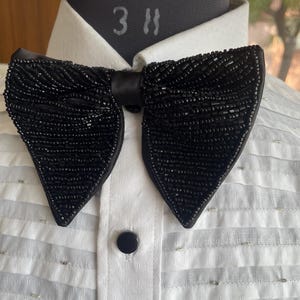 Black Crystal Tuxedo Bow Tie For Men| Butterfly Oversize Bow Tie with Black Cutdana Work | Wedding | Formal |CK Bow Tie
