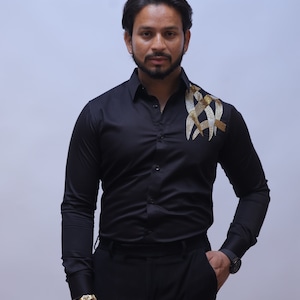 Men&#39;s Slim Fit Black Thorns Work Tuxedo Shirt for Men