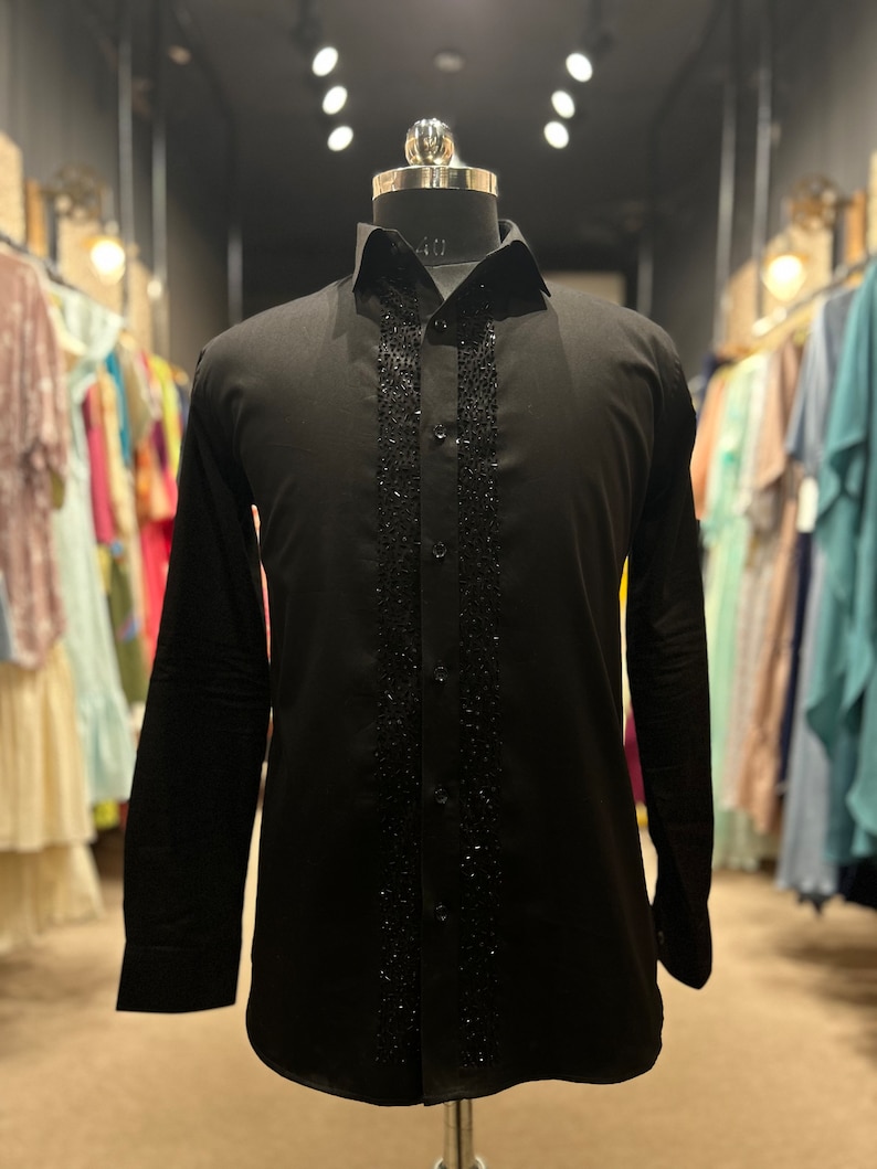 Black Full Sleeve Cutdana Embroided Tuxedo