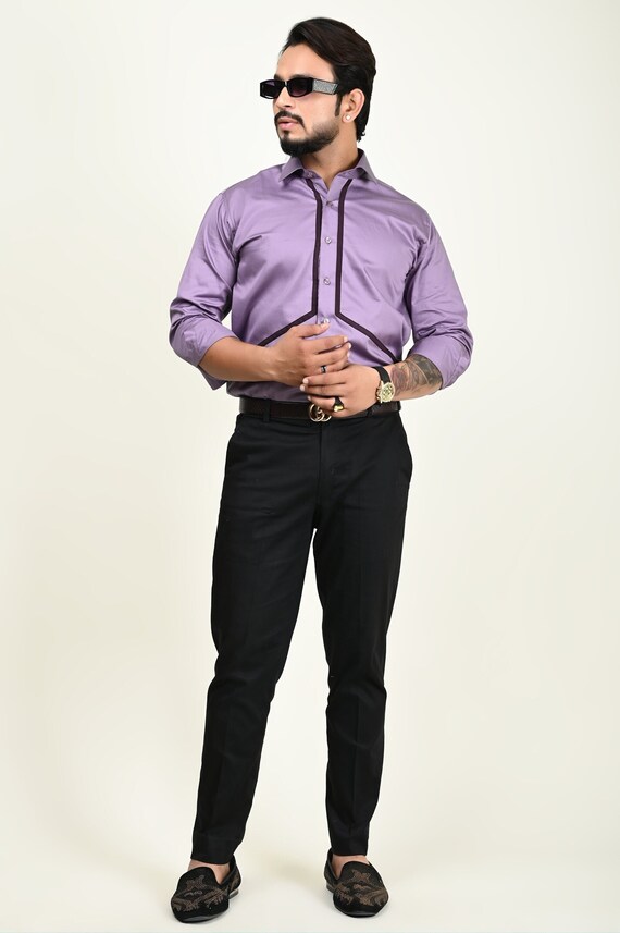 Designer Purple Tuxedo Dress Shirt For Man