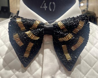 Luxury Black & Gold Beaded Bow Tie for Men | Designer Handmade Tuxedo Accessory