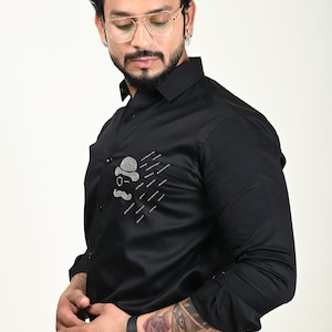 Designer Black Embroidered Cotton Work Shirt