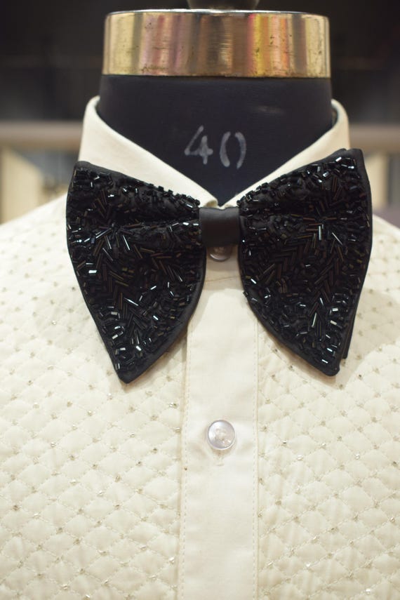 Black Butterfly Bow Tie: Hand-embellished Satin Tuxedo  display picture 1