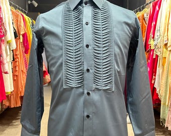 Men's Pleated Tuxedo Shirt | Satin Formal Evening Wear, Black Tie Event