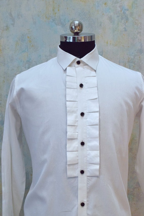 White Ruffle Tuxedo Shirt