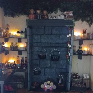 Miniature Witch House Diorama, Wizards House,Witch Fireplace, Potion Table, Magical Spells  Potion Bottles.