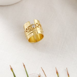 Solid silver filigree designer ring. Gold plated ring silver. Statement ring for women in silver. Bohemian ring silver.