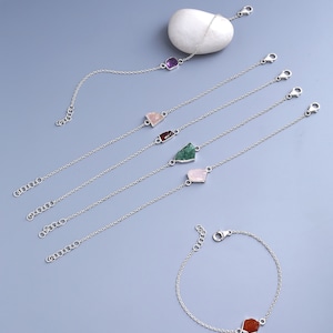 Minimal birthstone natural crystal bracelet in solid 925 silver. Dainty bracelets for women and girls. Natural rough gemstone bracelet.