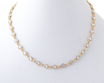 Gold Plated 925 Silver Gemstone Link Necklace - Art Deco Crystal