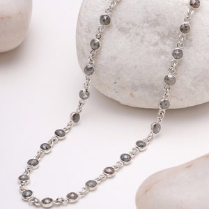 4mm diamond link chain for women. Minimalist style Statement diamond necklace for women in 925 silver. Rose cut diamond necklace.