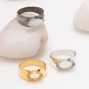 Opal ring in solid silver and gold. Statement ring in marquise shape natural opal. Designer opal ring for women and men. Solid chunky rings