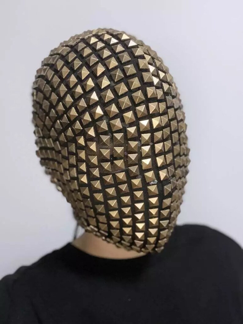 Mad World Studded Gold Spike Full Face Mask Full Coverage Haute Couture
