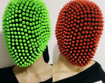 Studded Spikes Full Face Mask | Full Coverage Haute Couture Mask | Purge mask (EDM, Cosplay, Party Masquerade Red Spike Mask Green Mask