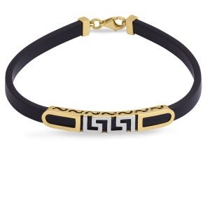 14K Gold Men&#39;s Bracelet: Greek Key Motif, Birthday Gift