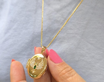 Phoenix Oval Locket Halskette 14K Solid Gold Locket Anhänger Weihnachtsgeschenke Familienfoto Locket Halskette Personalisierte Locket Muttertags Geschenke