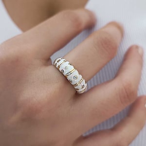 White Enamel Ring* 14K Dainty Gold Enamel Ring Women Everyday Jewelry*For Mother Enamel Gold Ring Birthday Jewelry* Valentines Day Gifts