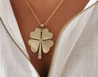 Clover Necklace* 14K Gold Four Leaf Clover Pendant Lovers Birthday Gifts* Gold Clover Necklace For Women Lucky Jewelry* Christmas Gifts