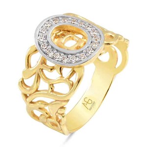 14K Solid Gold Initial Ring - Dainty Letter Ring for Women