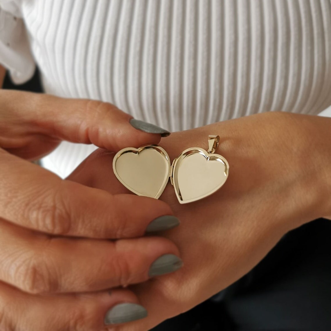 Heart Locket Necklace 14K Dainty Gold Locket Pendant for Etsy