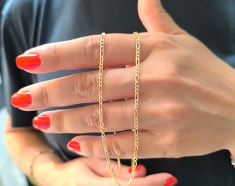 Figaro Necklace 14K Gold Figaro Chain Necklace For Women Birthday Gifts 2.25Mm Figaro Necklace For Men Gifts Real Gold Figaro Chain Necklace