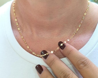 Mirror Chain* 14K Gold Mirror Chain For Women Christmas Gifts* Mirror Chain Necklace For Girl Friend Birthday Gifts* Real Gold Mirror Chain
