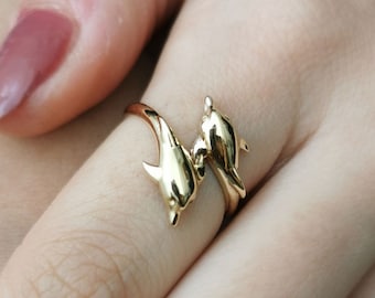 Dolphins Ring* 14K Gold Dolphin Ring For Girl Birthday Jewelry* For Women Minimal Dolphin Ring* For Mother Dolphin Ring Everyday Jewelry
