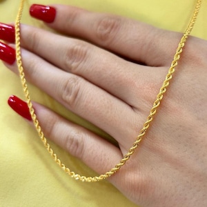 14K Gold Rope Chain Necklace: 2mm Solid Gold, Handmade