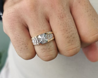 Handmade 14K Gold Signet Ring for Men: CZ Birthday Gift
