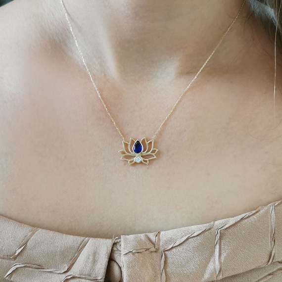 Lotus Flower Necklace Blue Lotus Flower Pendant 14K Gold Flower Necklace Jewelry for Lovers for Girls Flower Pendant Christmas Gifts Etsy