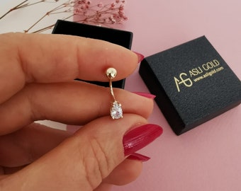 14K Gold Belly Ring: Pear Navel Jewelry