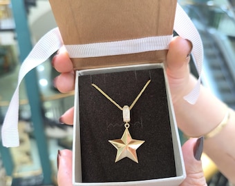 14K Gold Star Pendant Necklace: Handmade Charm Jewelry Gift