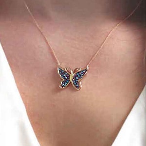 Butterfly Necklace* 14K Dainty Solid Gold Butterfly Necklcae For Lovers Birthday Jewelry* Gift For Her* Exclusive Butterfly Pendant Jewelry