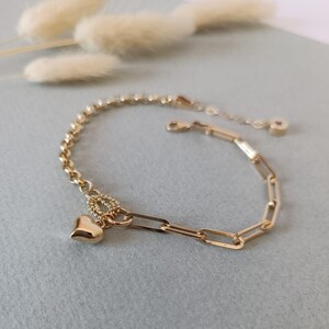 Kedjelänkarmband* 14K guldarmband för kvinnor Födelsedagspresenter* Hjärtberlockarmband för tjejer Vardagssmycken* Berlockarmband Julklappar bild 7