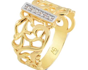 Anello con iniziale in oro massiccio 14K - Anello con lettera personalizzata, gioielli fatti a mano