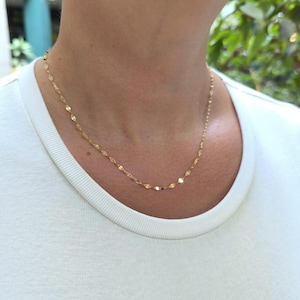 14K Solid Gold Mirror Chain Necklace - 17.5 inch