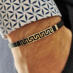 Men Bracelet* 14K Gold Greek Motifs Bracelet For Men Christmas Gifts* White Gold Men Bracelet Birthday Gifts* Real Solid Gold Bracelet Gifts