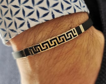 14K Gold Greek Key Bracelet for Men - Solid Gold Jewelry