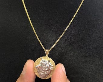 Gold Wolf Necklace Gold Pendant 14K Solid Gold Wolf Necklace For Dad Birthday Gift Wolf Gold Pendant For Men Gifts Real Gold 3 Cm Wolf Charm