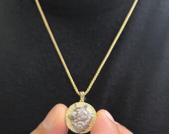 Gold Wolf Necklace Gold Pendant 14K Solid Gold Wolf Necklace For Dad Birthday Gift Wolf Gold Pendant For Men Gifts Real Gold Wolf Charm