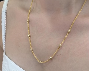 14K Gold Beads Rope Chain Necklace - Handmade Women's Gift