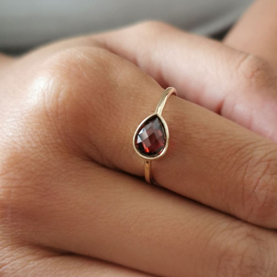 Garnet Pear Stone Ring*14k Fashion Gold for Girl Birthday Jewelry