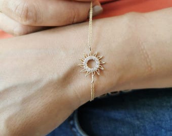14K guld Sunburst armband: Delikat guldkedja med Forse