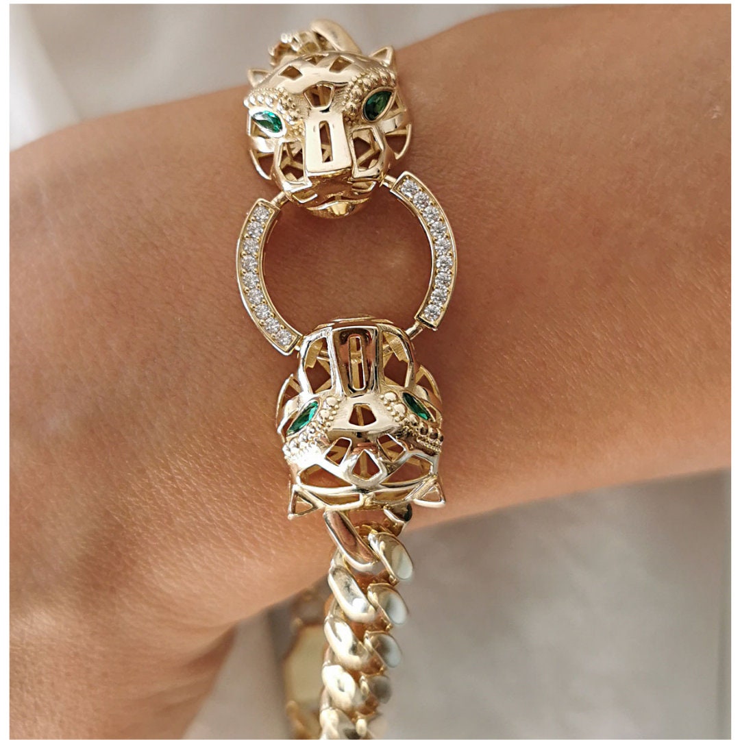 Pulsera de pantera Joyas de pantera de oro macizo de 14 quilates para mujeres Regalos de cumpleanos Para madre Pulsera de pantera de oro Regalos de Navidad Regalo de oro macizo