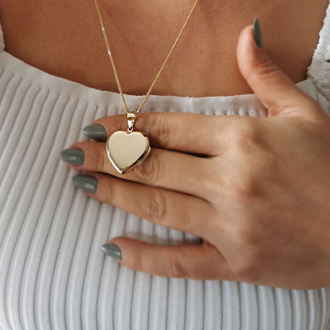Heart Locket Necklace 14K Dainty Gold Locket Pendant for Etsy